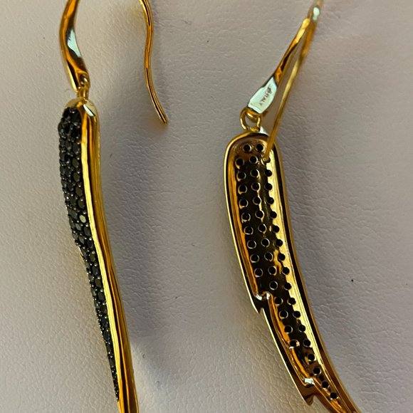 B Italy Vintage Gold Tone Elongated Teardrops with Black CZs - Picture 3 of 8